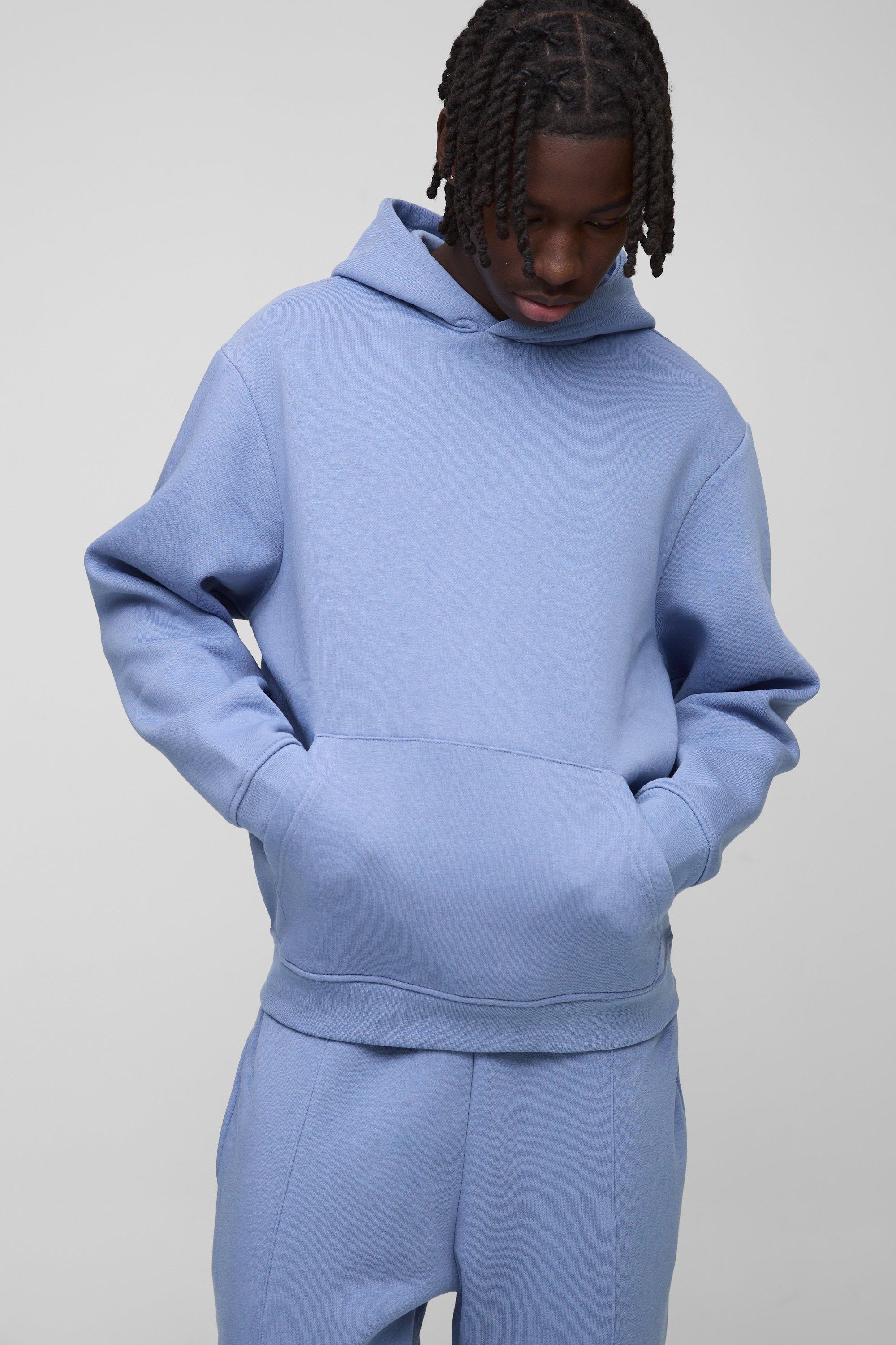 Mens Blue Regular Fit Over The Head Basic Hoodie, Blue